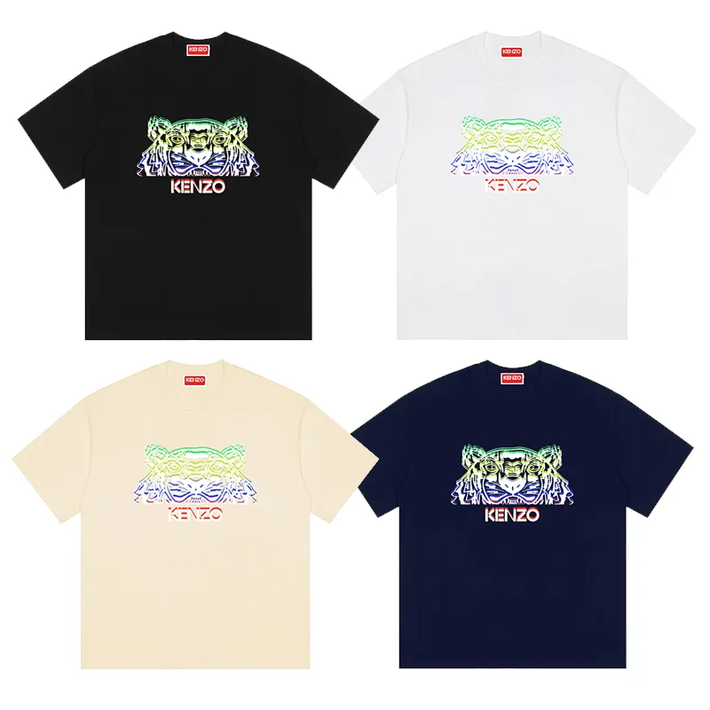 KENZO tiger head print round neck short-sleeved T-shirt, early spring 2020 New Arrival short T, three-dimensional customized LOGO printing on the chest, 100% ice porcelain cotton silky fabric, loose and casual Versatile version Color: Black White Apricot Tibetan Blue Size: M L